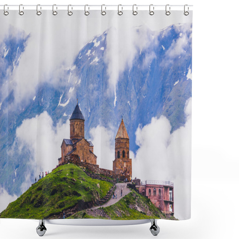 Personality  Gergeti Trinity Church In The Mountains Of The Caucasus Shower Curtains