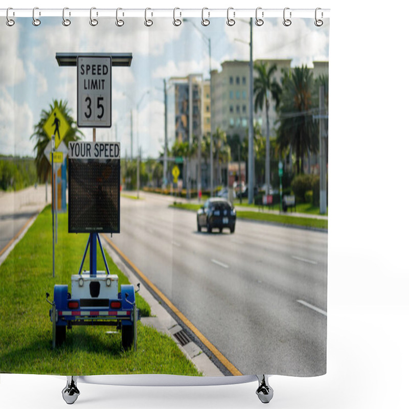 Personality  Speed Limit Radar In The City Showing Drivers Their Speed As Approaching Shower Curtains