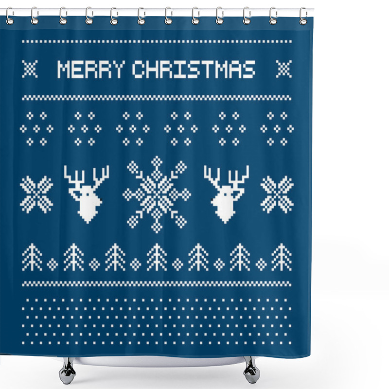 Personality  Pixel Deers And Christmas Trees On The White Background Shower Curtains