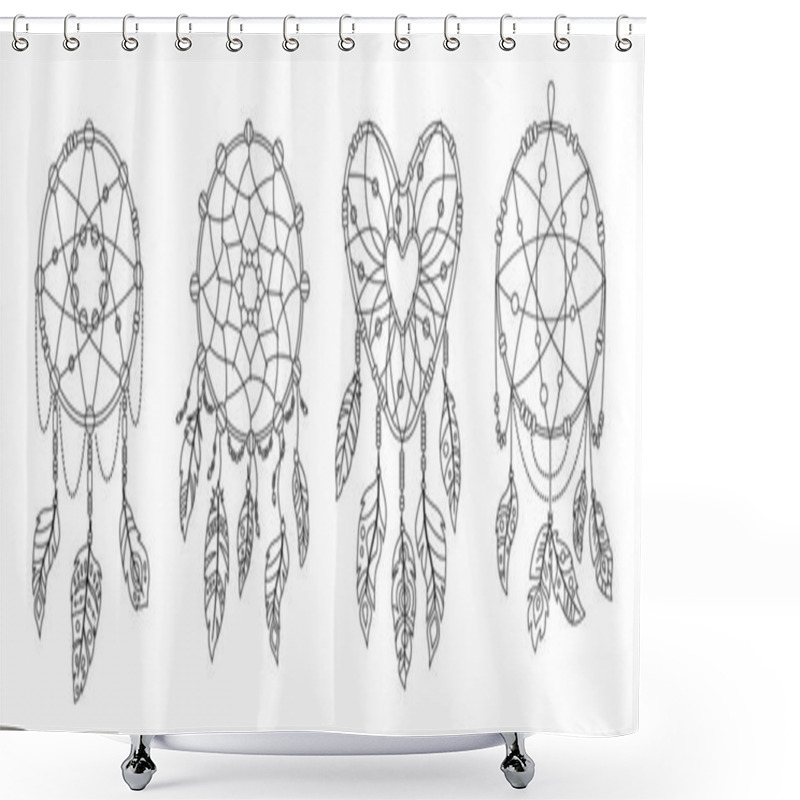 Personality  Boho Dreamcatcher Feathers Talisman Silhouette Shower Curtains