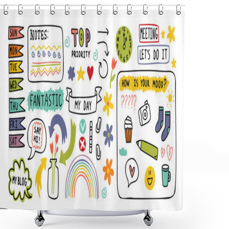 Personality  Diary Cute Note Elements. Hand Drawn Doodles Bullet Journal Banners. Shower Curtains