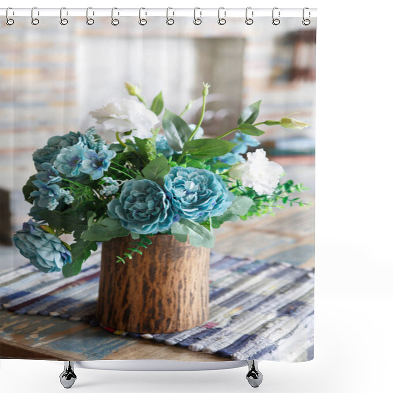 Personality  Beautiful Blue Bouquet In The Interior. Shower Curtains