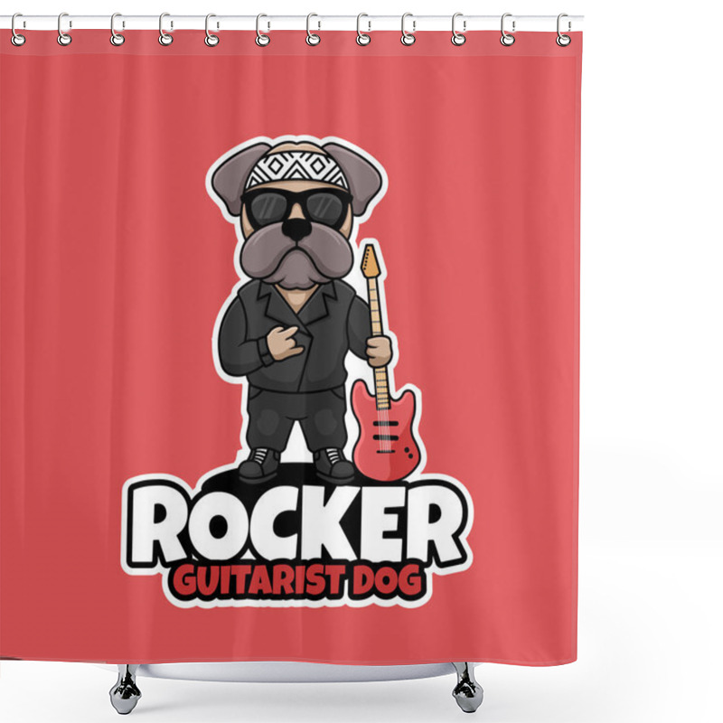 Personality  Rocker Guitarist Dog Creative Cartoon Mascot Logo Design Shower Curtains