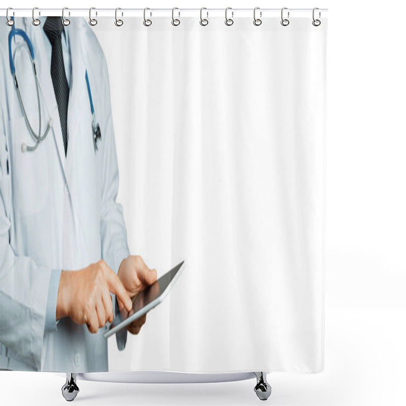 Personality  Doctor Using Digital Tablet. Healthcare Medicine Concept Shower Curtains