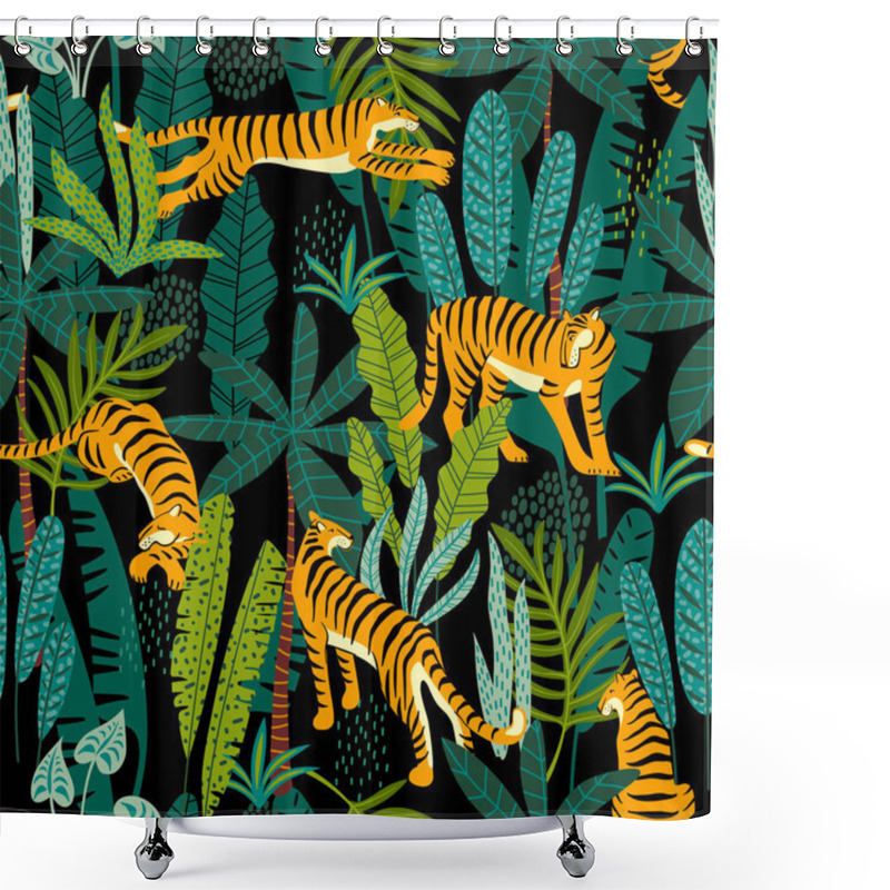 Personality  Seamless Exotic Pattern With Tigers In The Jungle. Shower Curtains