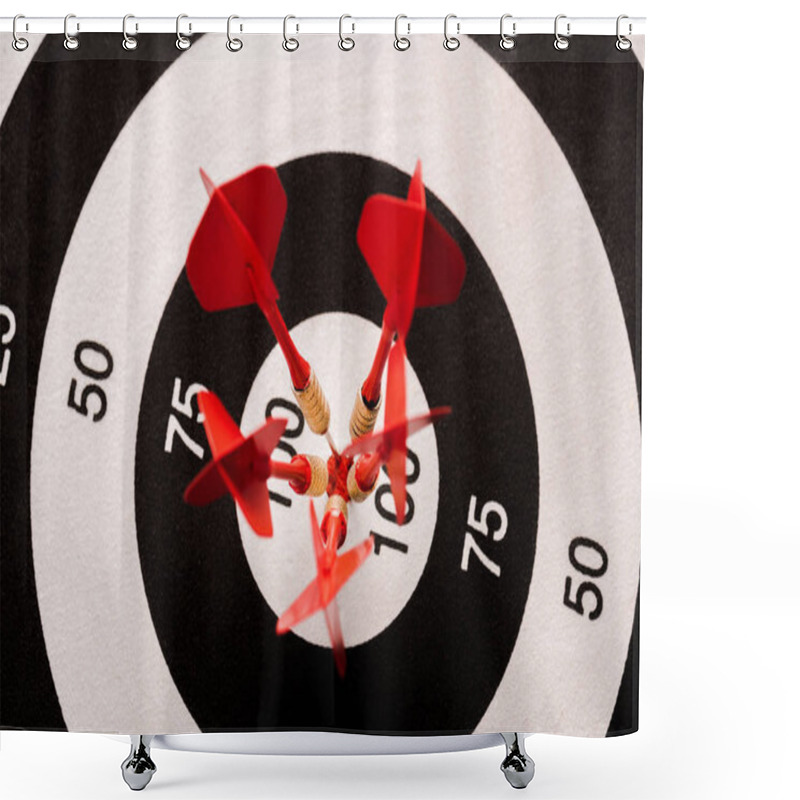 Personality  Top View Of Black And White Dartboard With Red Arrows  Shower Curtains