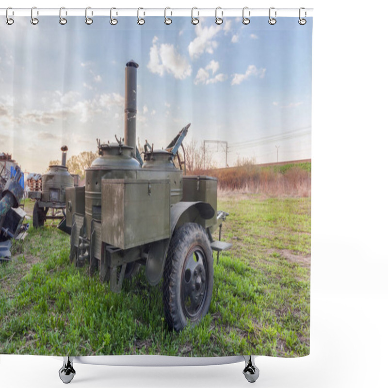 Personality  Old Military Trailer Field Kitchen On The Grass Shower Curtains