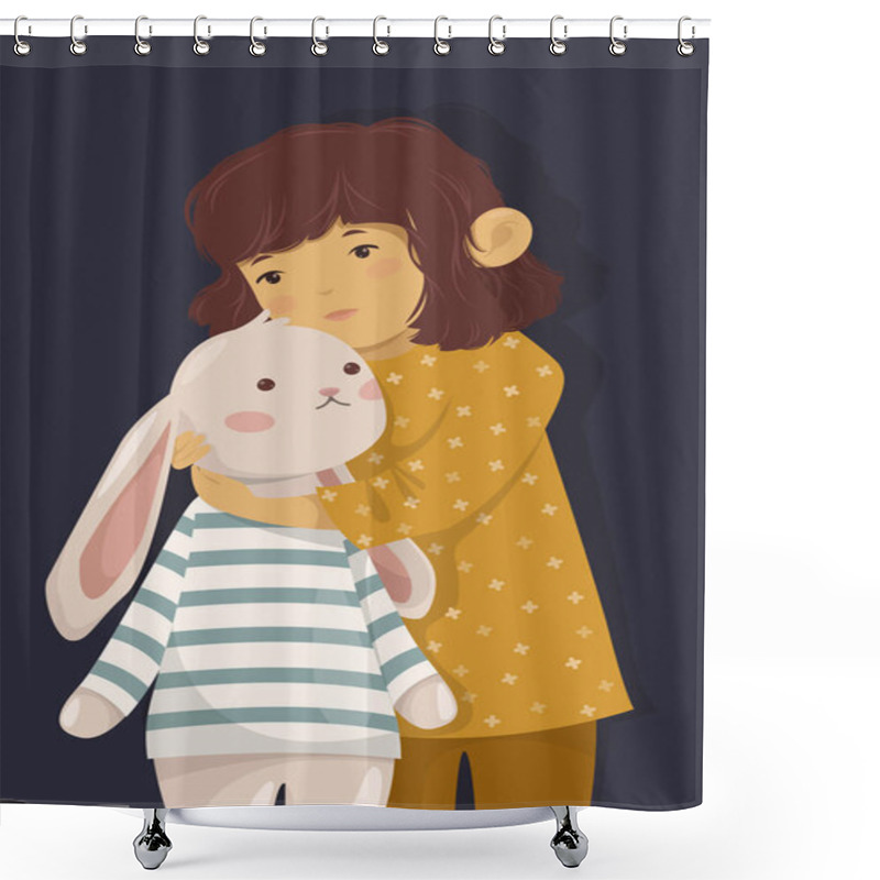 Personality  Girl With Bunny Toy Shower Curtains