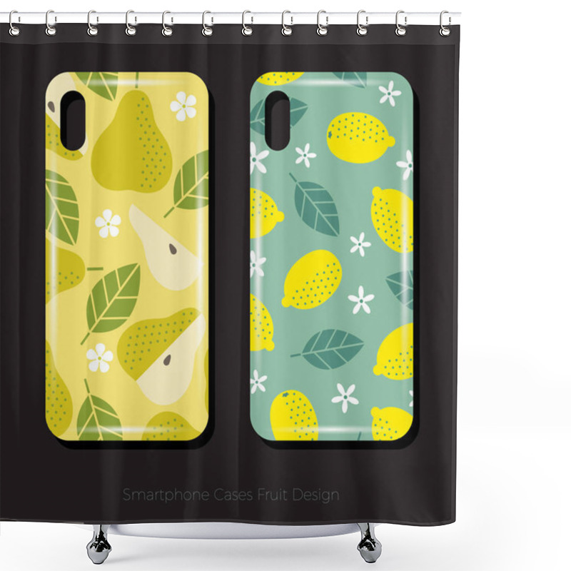 Personality  Smartphone Cases Fruit Design. Juicy Fruit Pattern Of Pear With Leaves And Flowers On A Yellow Background. Lemon Pattern With Leaves And Flowers On A Green Background. Shower Curtains