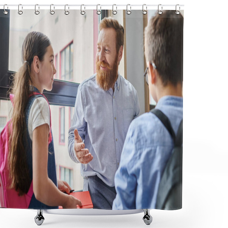 Personality  A Bearded Man Is Energetically Teaching A Diverse Group Of People In A Bright, Lively Classroom Setting. Shower Curtains