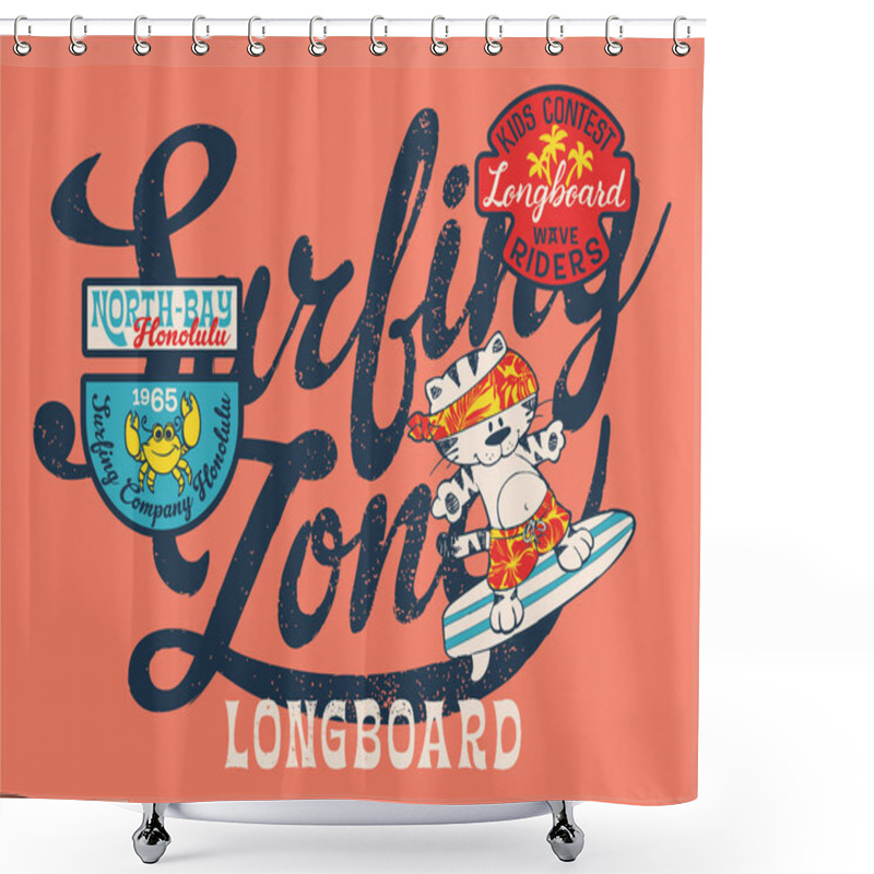 Personality  Cute Cat Surfing Team  Shower Curtains