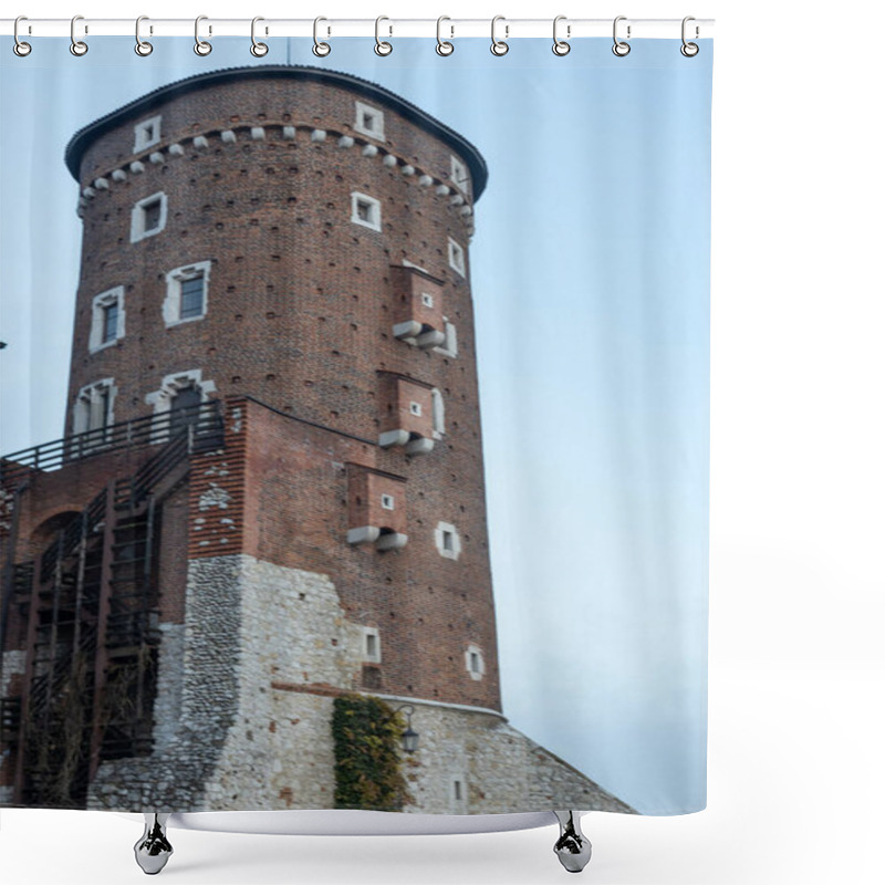 Personality  Krakow, Poland. 8 December, 2024: Defensive Tower Of Royal Wawel Castle In Krakow Shower Curtains