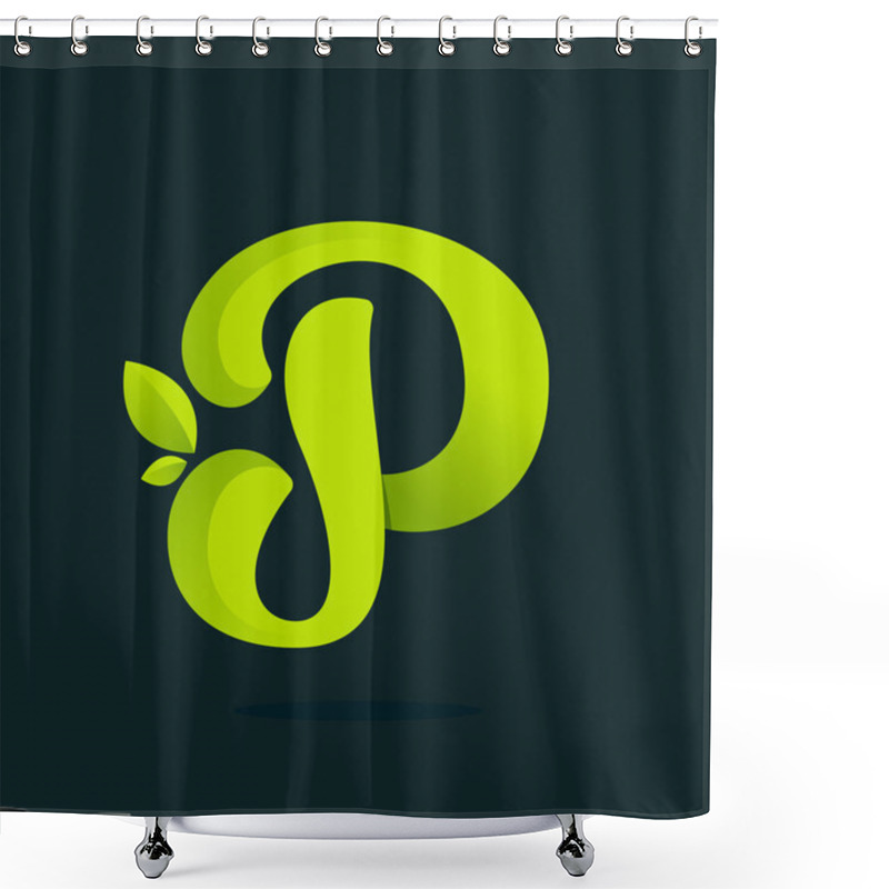 Personality  P Letter Logo With Green Leaves. Shower Curtains