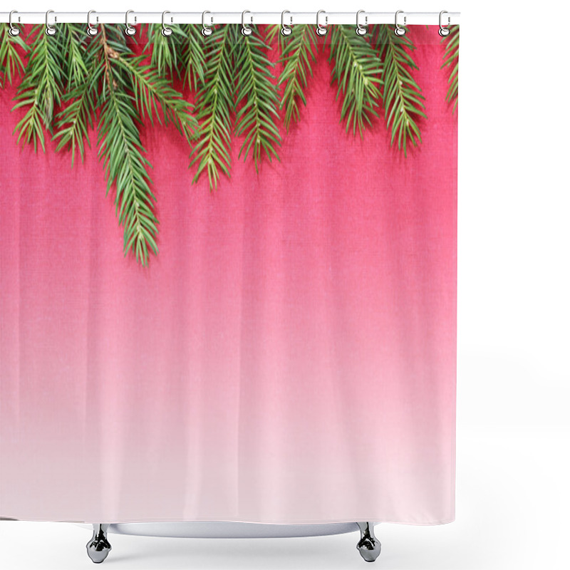 Personality  New Christmas Background With Real Pine Tree Branches Shower Curtains