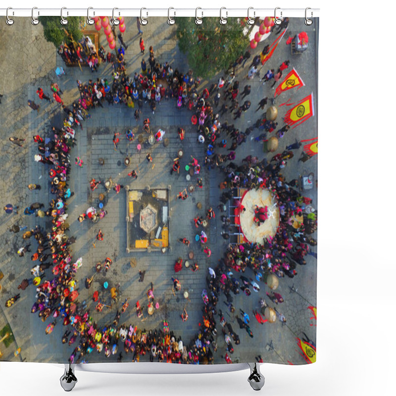 Personality  Chinese People Of Tujia Ethnic Minority Pound Doughs Divided From The World's Largest Glutinous Rice Cake On An Ancient Street At Wulingyuan Scenic And Historic Interest Area In Zhangjiajie City, Central China's Hunan Province, 29 December 2016 Shower Curtains