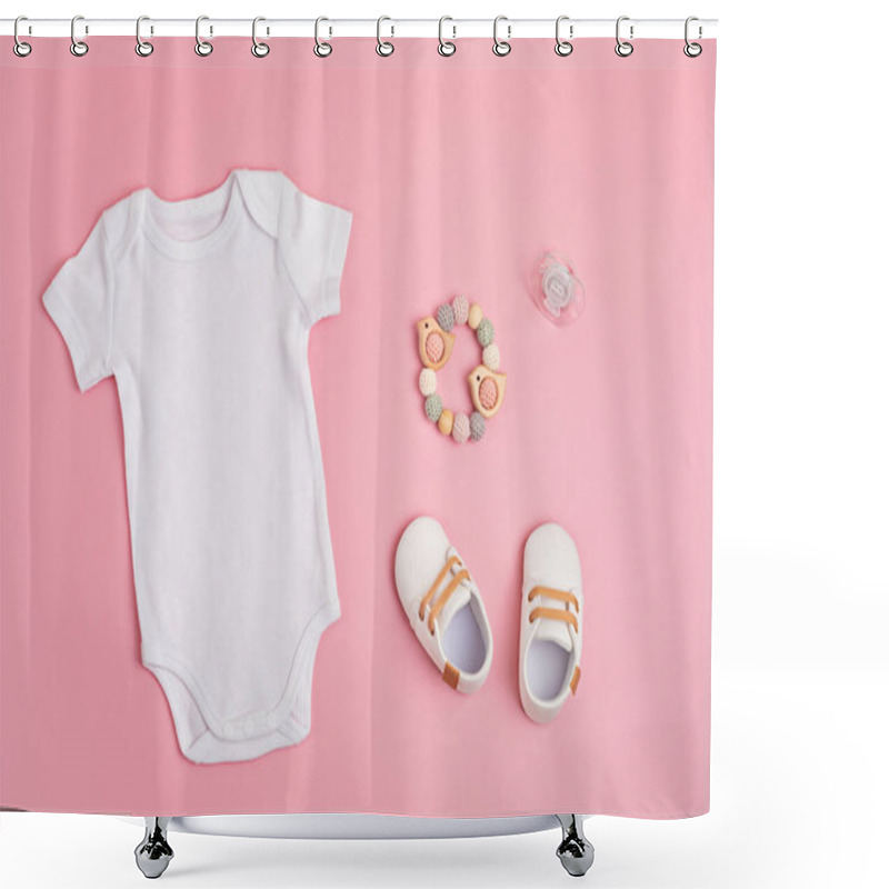 Personality  Mockup Of White Infant Bodysuit Made Of Organic Cotton With Eco Friendly Baby Accessories Shower Curtains