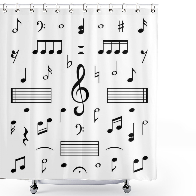 Personality  Music Notes Set. Musical Note Treble Clef Silhouette Signs Vector Isolated Melody Symbols Shower Curtains