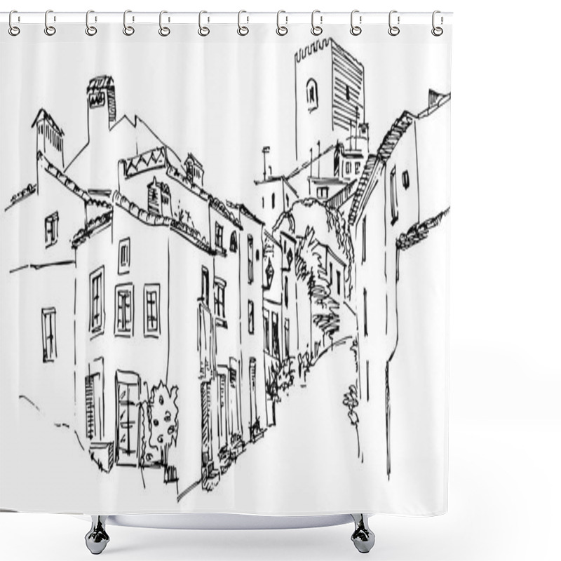 Personality  Old Village South Europe Street View Sketch Shower Curtains