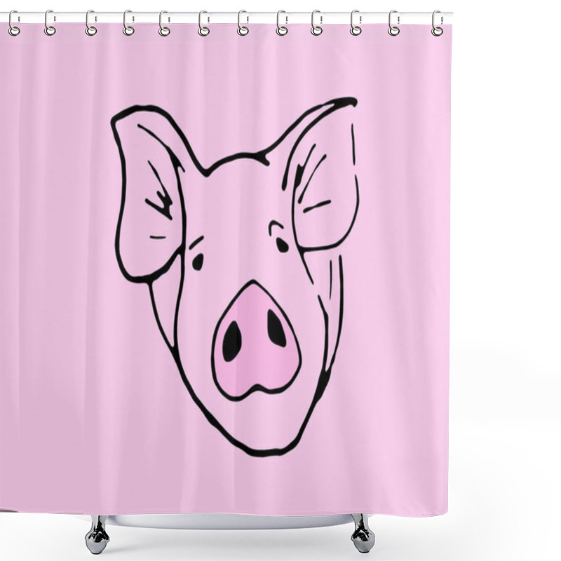 Personality  Muzzle Pig Close Up On A White Background. Sketch. Shower Curtains