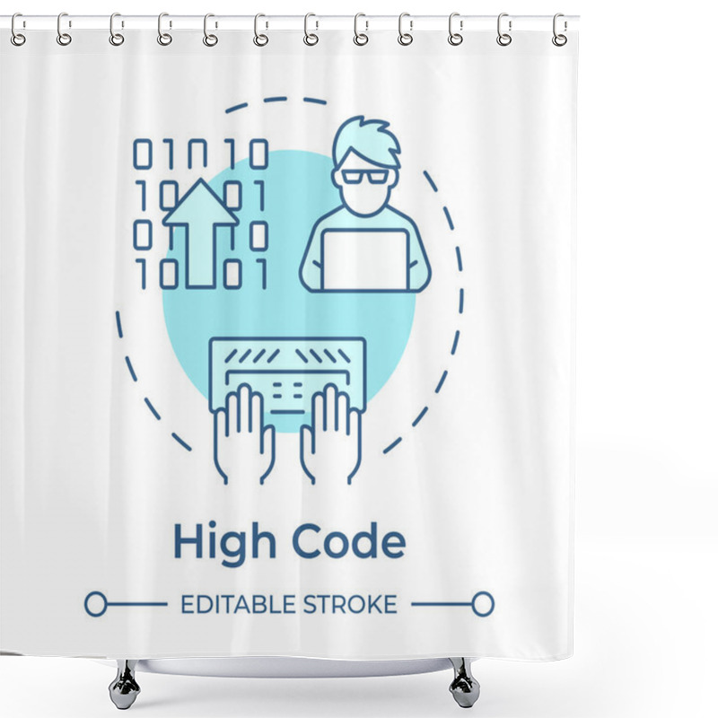 Personality  High Code Soft Blue Concept Icon. App Development Approach Of RPA. Automating Routine Programming Tasks. Round Shape Line Illustration. Abstract Idea. Graphic Design. Easy To Use In Article Shower Curtains