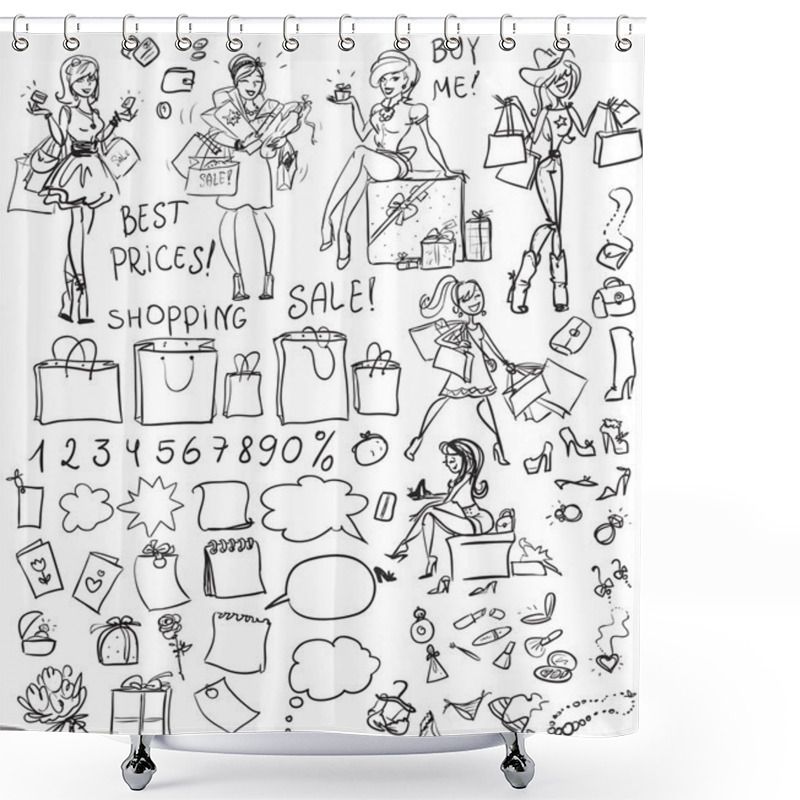 Personality  Shopping Doodles, Set Shower Curtains