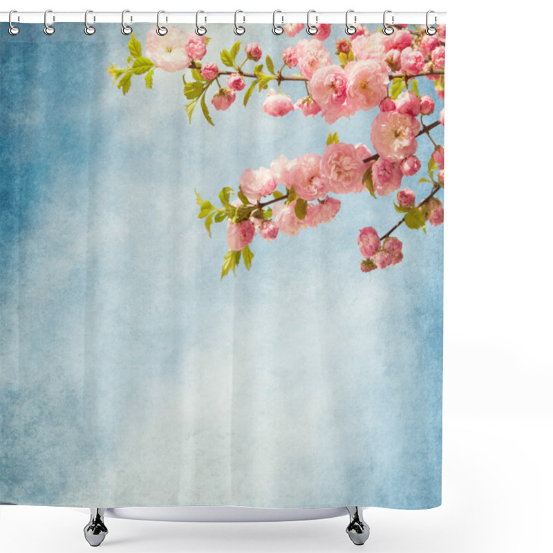 Personality  Branches With Beautiful Pink Flowers Against The Blue Sky. Shower Curtains