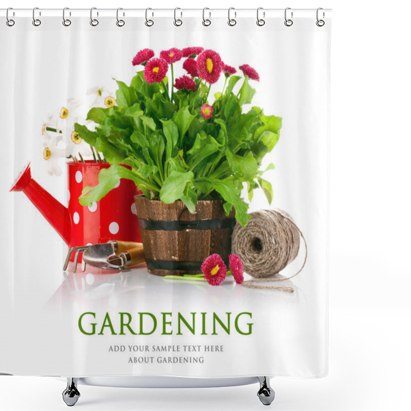 Personality  Spring Flowers With Garden Tools Shower Curtains