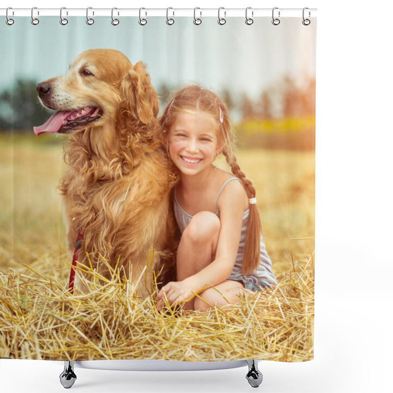 Personality  Little Girl With Her Dog Shower Curtains