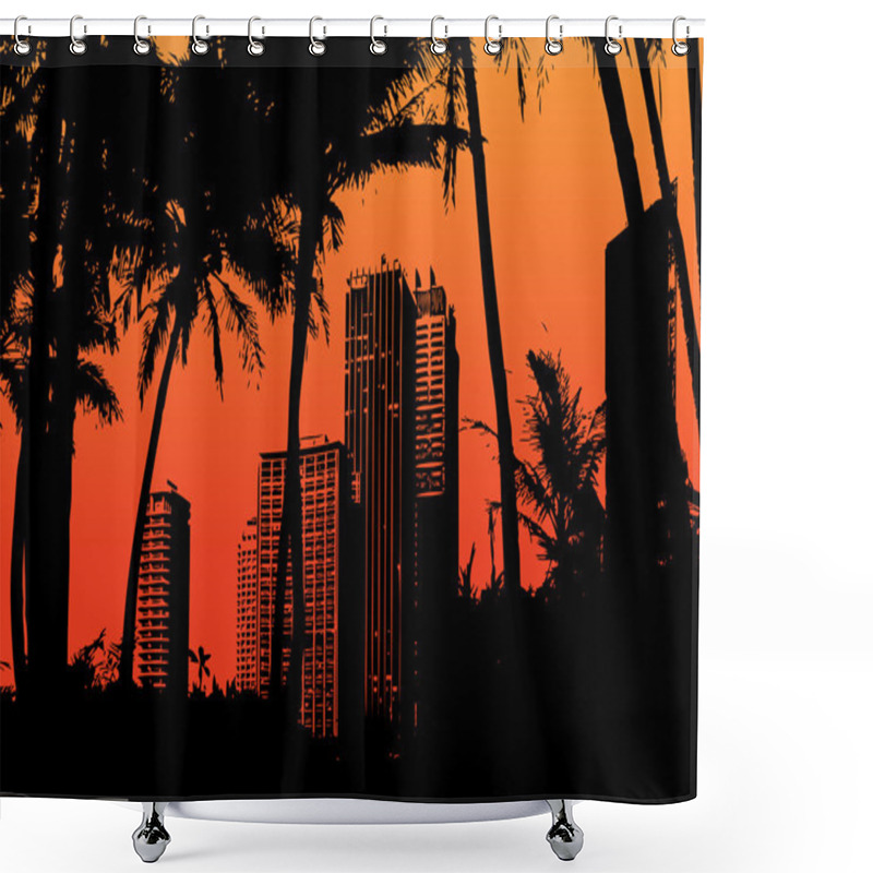 Personality  Palm Trees With City On The Background. Vector Shower Curtains