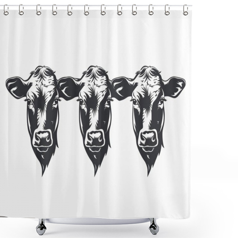 Personality  Three Black And White Cow Heads Exhibit A Rustic, Charming Simplicity In This Artistic Design. Shower Curtains