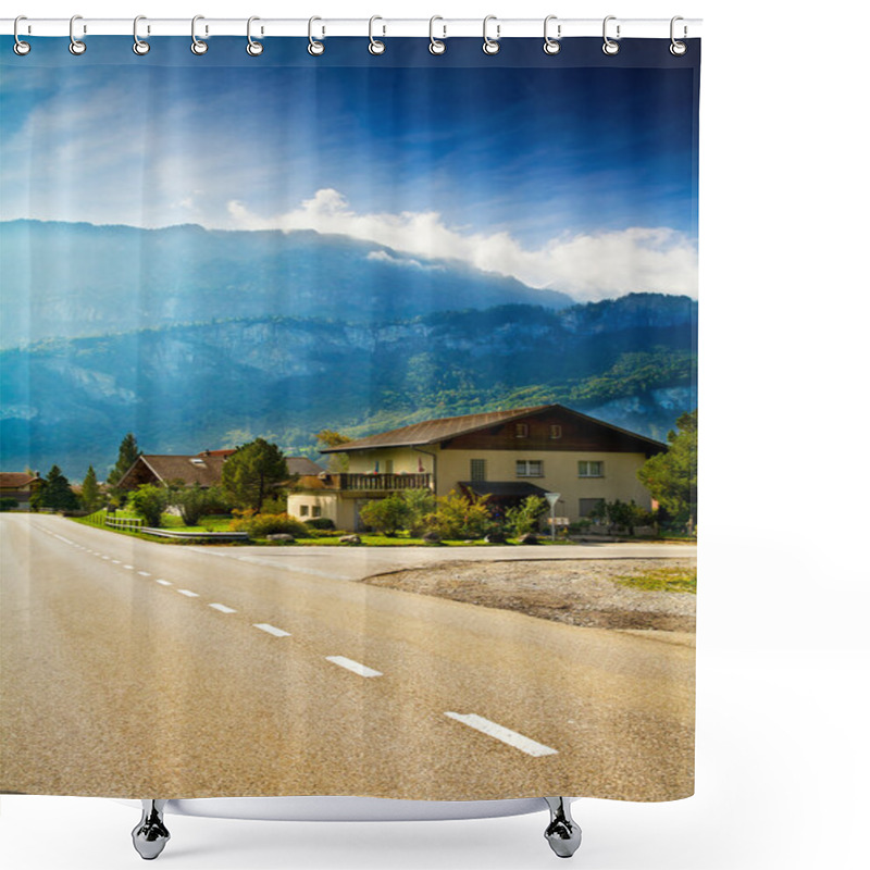 Personality  Roadway Running Across Small Alpine Village Shower Curtains