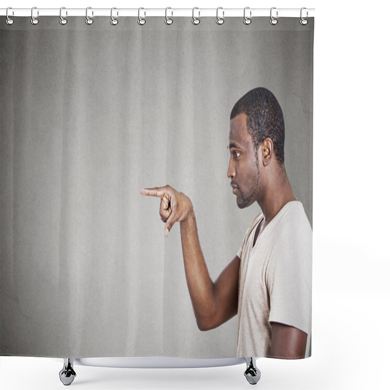 Personality  Young Man Pointing With Finger At Something Someone  Shower Curtains