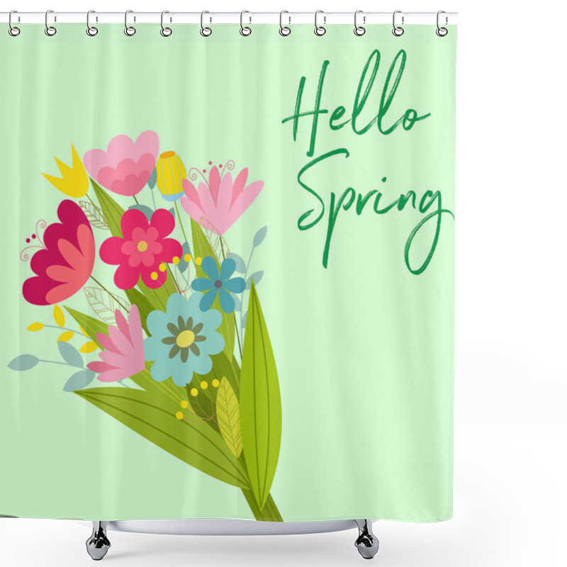 Personality  Cute Vector Spring Card With Flowers. Poster In Cartoon Style. Shower Curtains