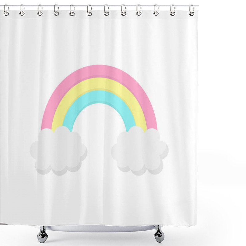 Personality  Cute Rainbow Vector Illustration Graphic Icon. Rainbow With Clouds Isolated On White Background. Shower Curtains