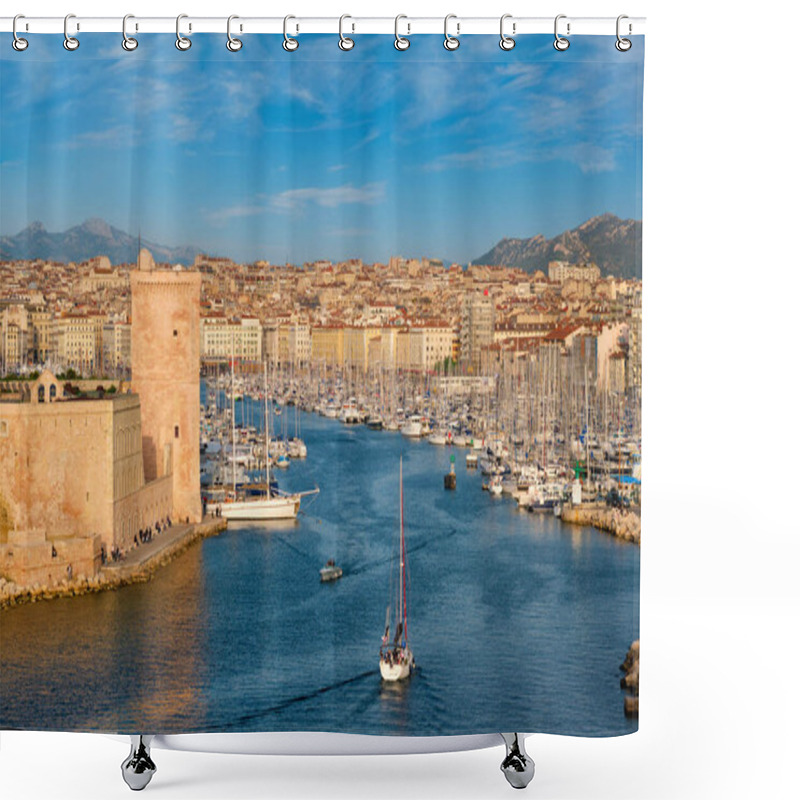 Personality  Yachts Coming To Marseille Old Port On Sunset. Marseille, France Shower Curtains