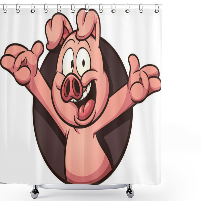 Personality  Cartoon Pig Coming Out Of Hole Shower Curtains