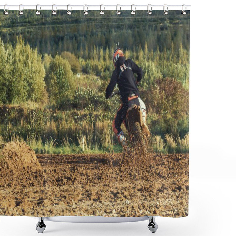 Personality  Motocross MX Rider Riding On Dirt Track Shower Curtains