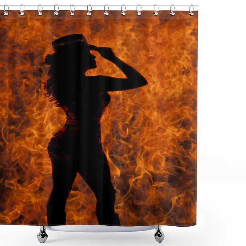 Personality  Cowgirl Holding Hat Shower Curtains