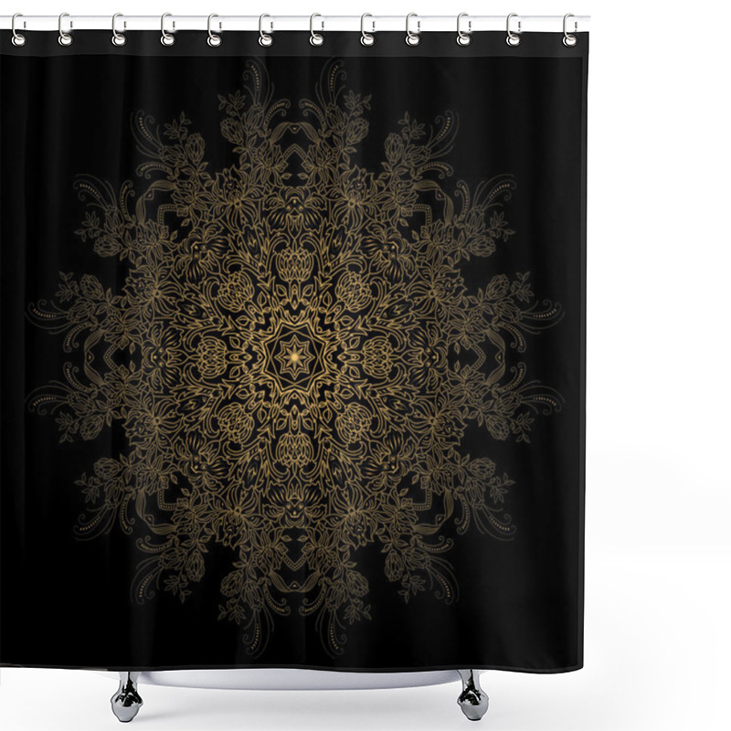 Personality  Circular Pattern Bouquet Of Flowers Drawn Vector Outline Ball On Shower Curtains