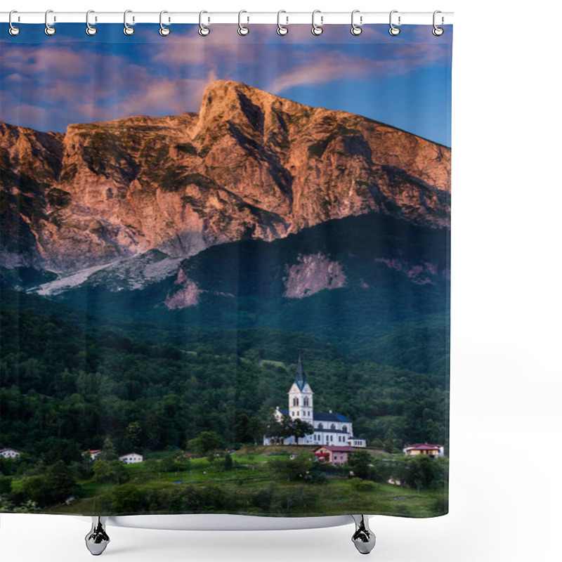 Personality  Stunning Sunset Light On Alps In Slovenia Village Dreznica Shower Curtains