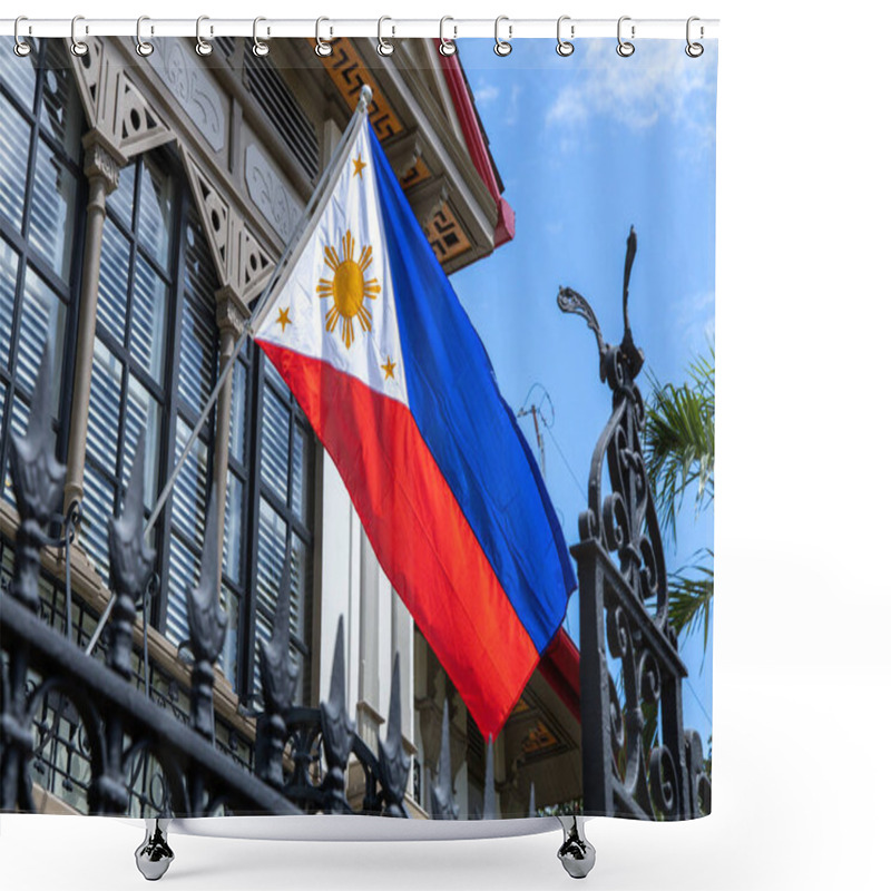 Personality  Philippine National Flag Hoisted At Malacanang Palace, Manila , Philippines Shower Curtains