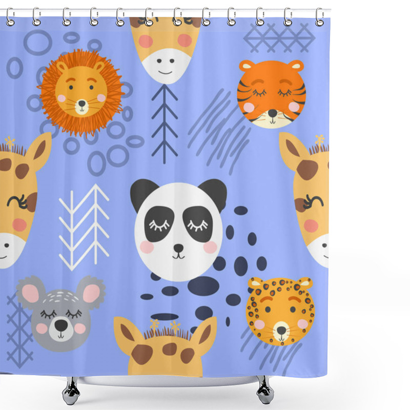 Personality  Seamless Childish Pattern With Cute Animal Faces. Creative Nurse Shower Curtains