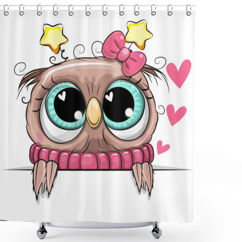 Personality  Cartoon Owl Is Holding A Placard On A White Background Shower Curtains