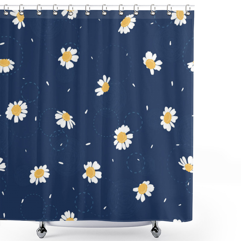 Personality  Cute Hand Drawn Floral Seamless Pattern, Chamomile Flowers Background, Great For Textiles, Wrapping, Banner, Wallpaper - Vector Design Shower Curtains