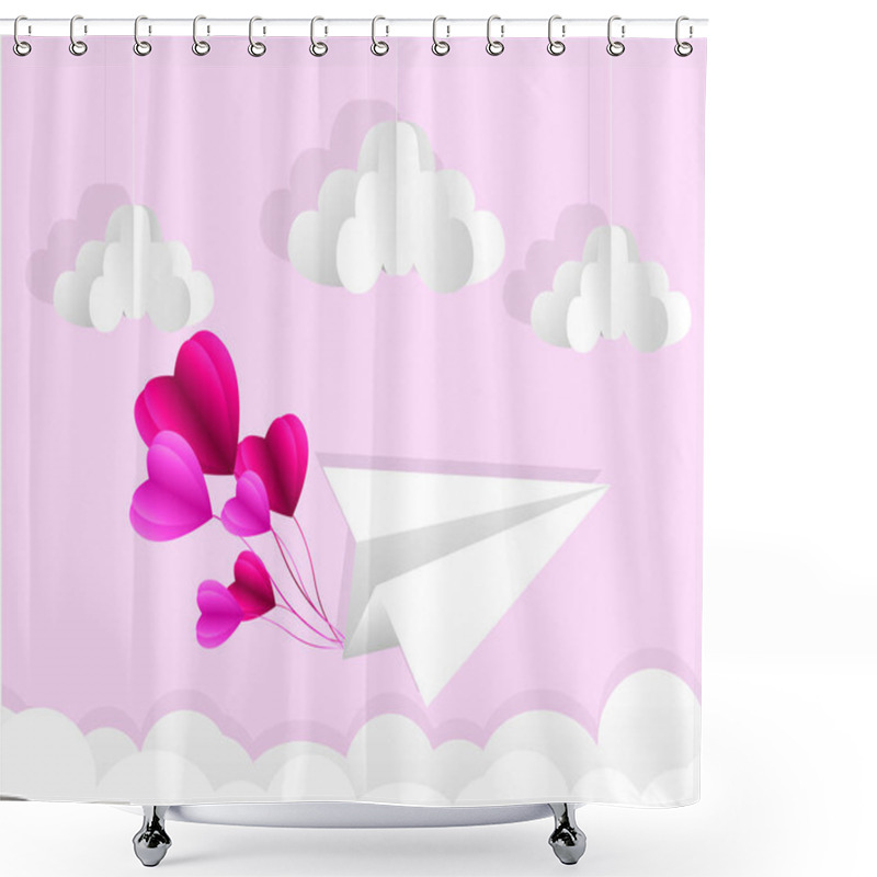 Personality  Origami Paper Plane. Dash Line In The Sky. Love Card. Vector Shower Curtains