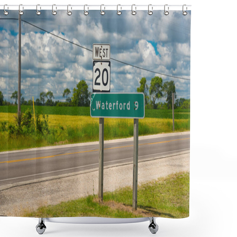 Personality  Waterford 9 Sign On A Road Of Wisconsin Shower Curtains