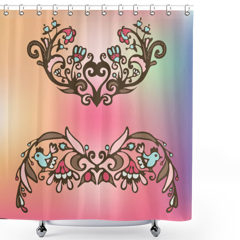 Personality  Vector Cute Flower Birds Frame Shower Curtains