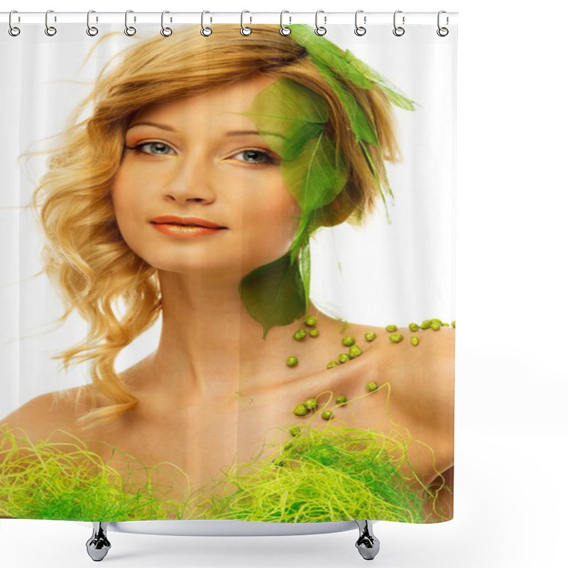 Personality  Beautiful Young Woman In Conceptual Spring Costume  Shower Curtains