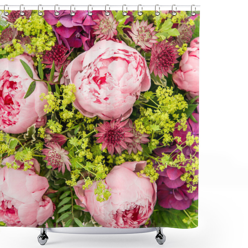 Personality  Closeup Of Beautiful Pink Peony Flowers Shower Curtains