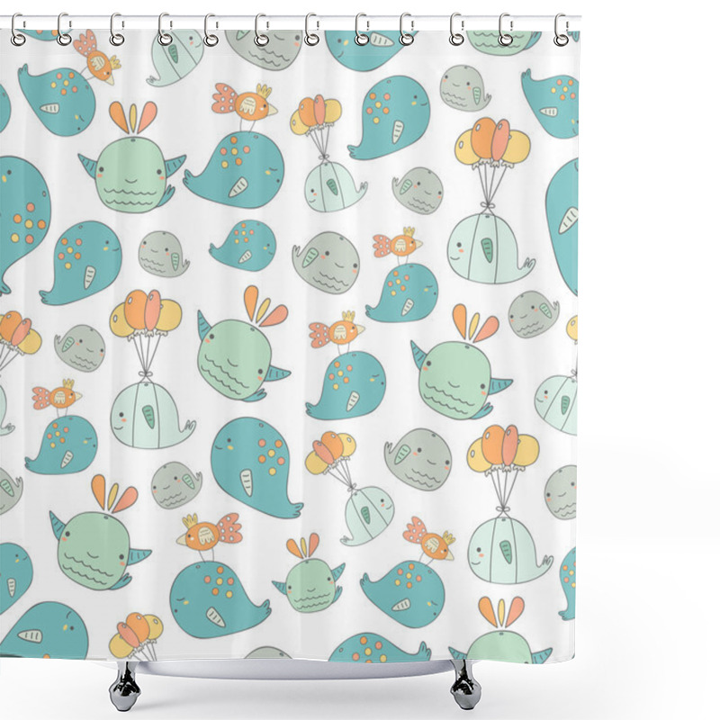 Personality  Cute Whales Seamless Pattern Shower Curtains